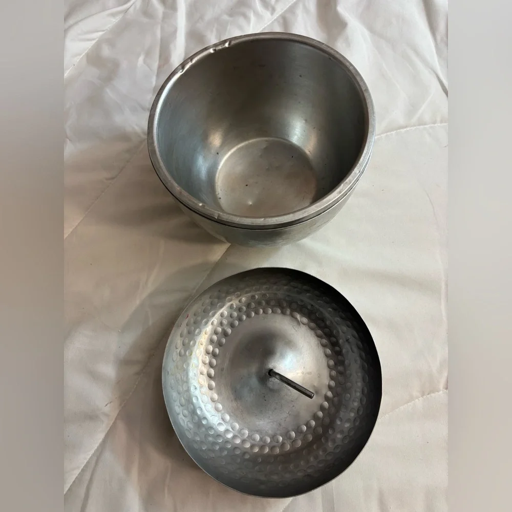 Vintage Retro MCM Hammered Aluminum Apple Shaped Bar Ice Bucket Cocktail Jar
